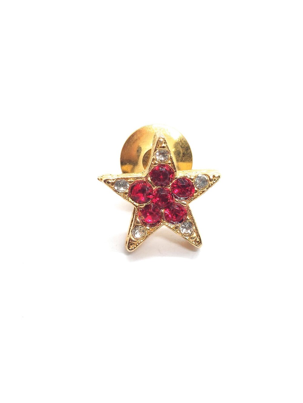 Vintage Star Pin Red Clear Rhinestones Christmas Holiday Sparkle Lapel
